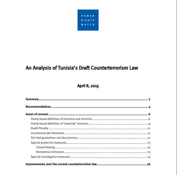 Aperçu de An Analysis of Tunisia’s Draft Counterterrorism Law