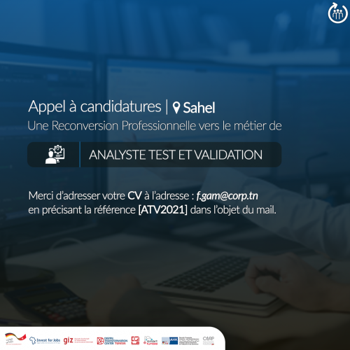 Appel à candidatures pour une reconversion professionnelle vers le métier Analyste Test et Validation sur le marché d’emploi tunisien-CORP