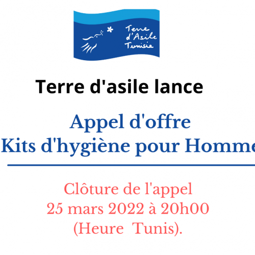 Appel d’offres  Kits d’hygiène Hommes-Terre d’Asile Tunisie